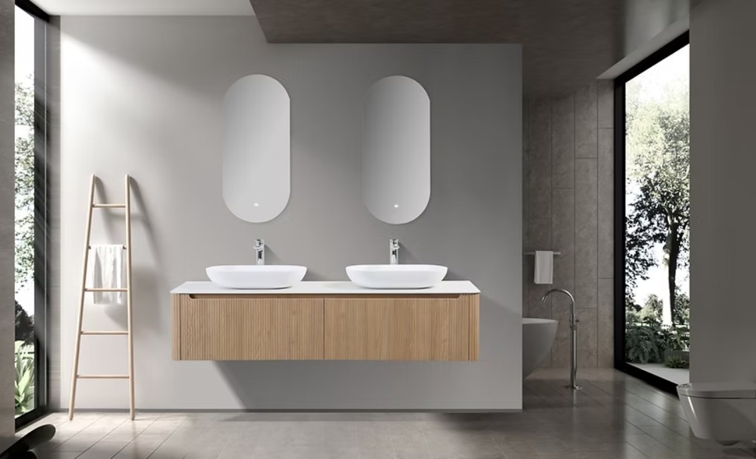 Monza 1600mm Double Drawer Wall-hung Bathroom Vanity-Oak - Image 4