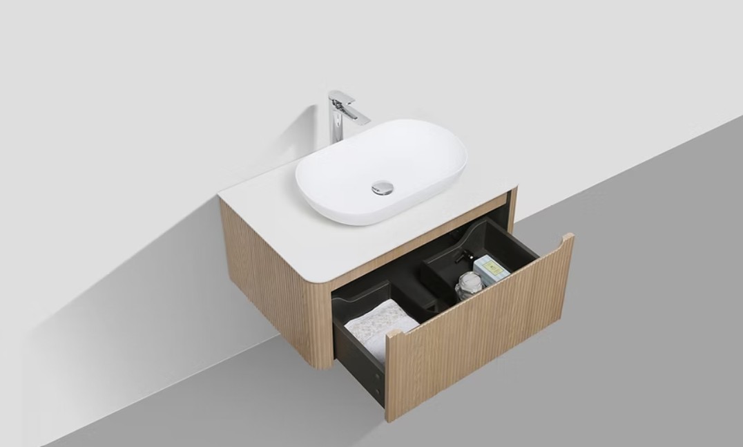 Monza 800mm Single Drawer Wall-hung Bathroom Vanity-Oak - Image 2