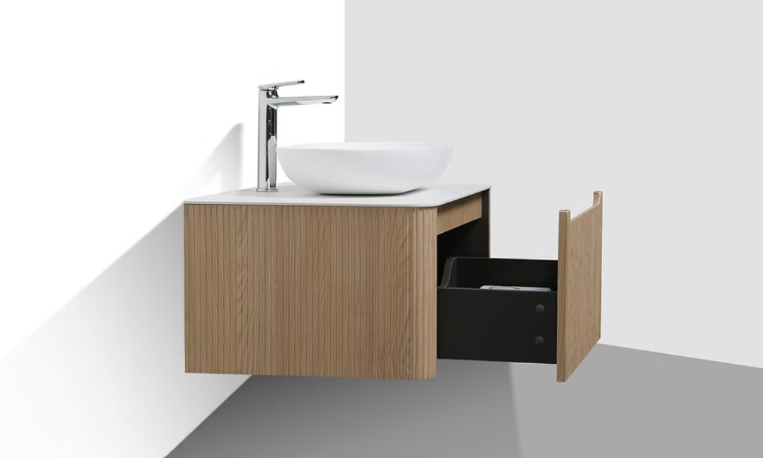 Monza 800mm Single Drawer Wall-hung Bathroom Vanity-Oak - Image 3