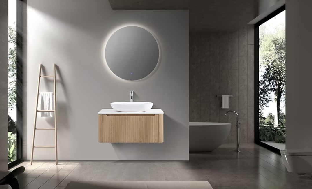 Monza 800mm Single Drawer Wall-hung Bathroom Vanity-Oak - Image 4