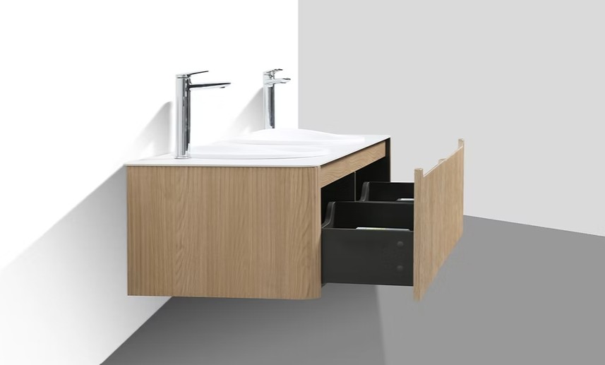 Monza 1600mm Wave Set up Single Drawer Wall-hung Bathroom Vanity-Oak - Image 3