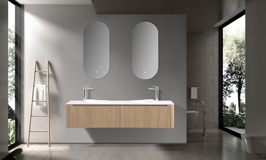 Monza 1600mm Wave Set up Single Drawer Wall-hung Bathroom Vanity-Oak - Image 4