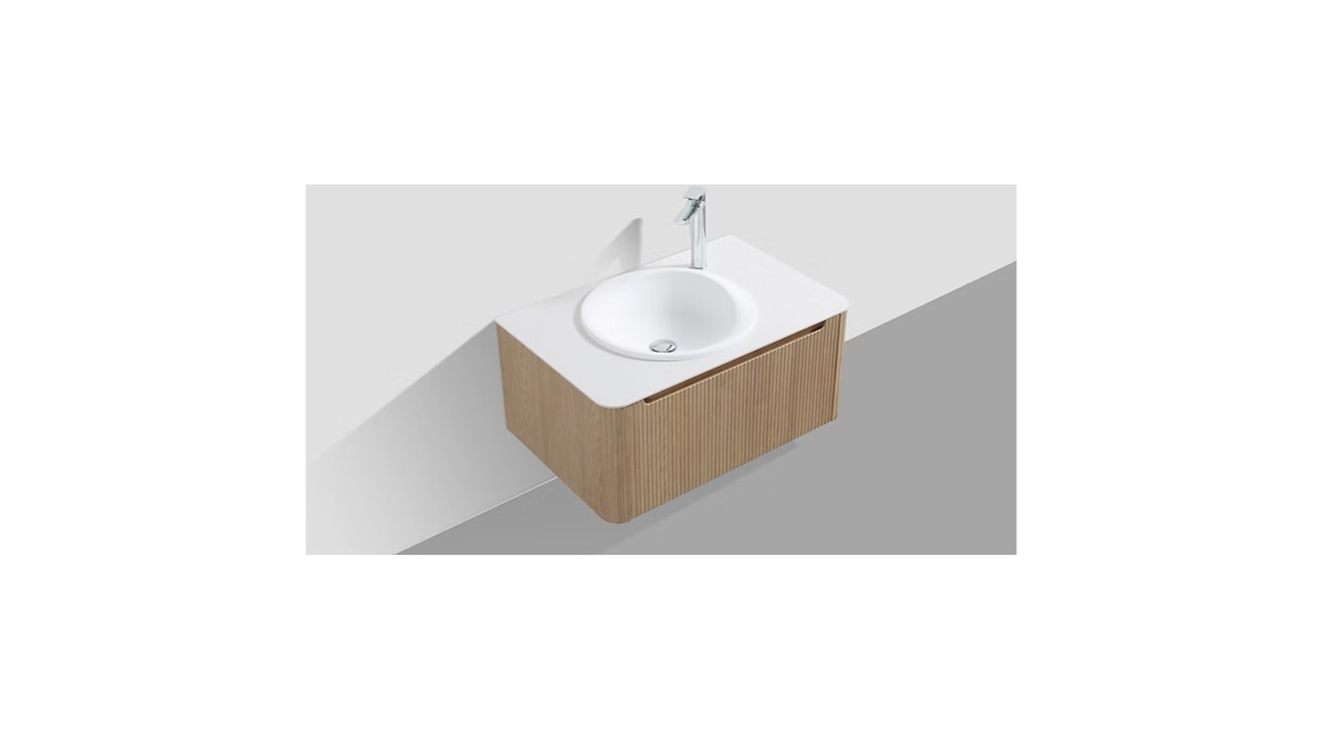 Monza 800mm Wave Set up Single Drawer Wall-hung Bathroom Vanity-Oak