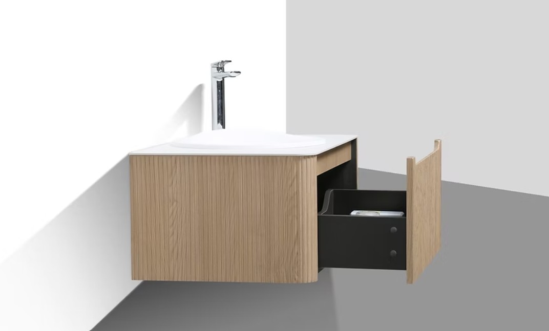 Monza 800mm Wave Set up Single Drawer Wall-hung Bathroom Vanity-Oak - Image 3