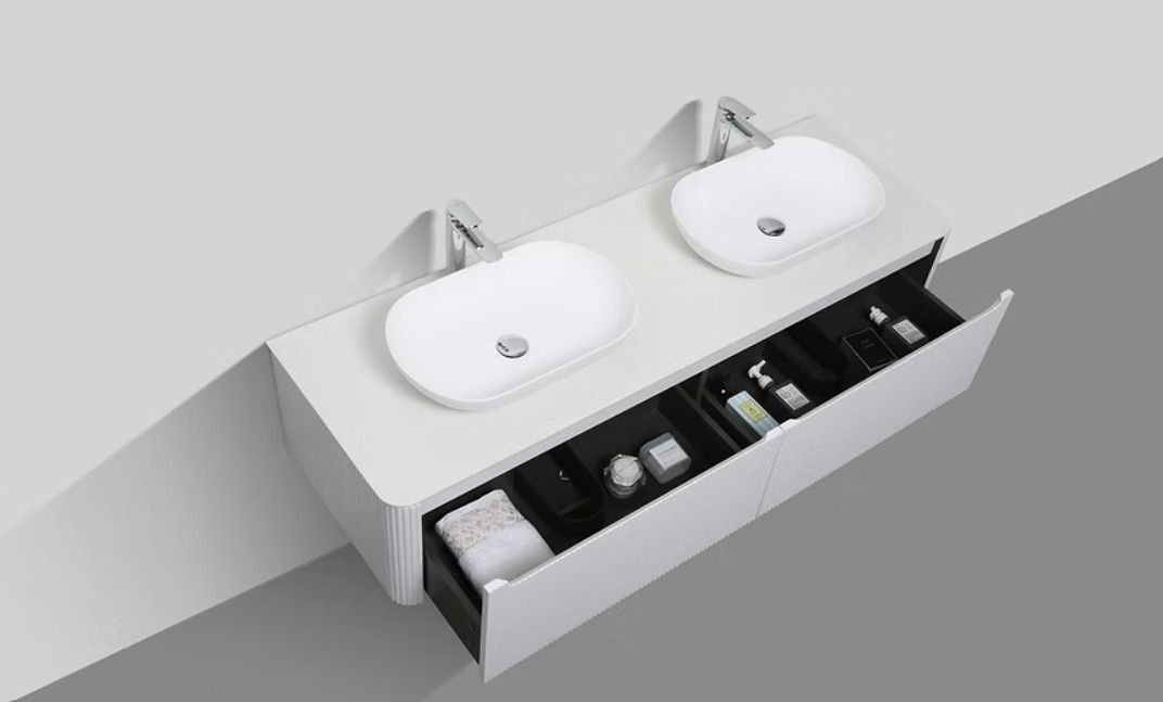 Monza 1600mm Double Drawer Wall-hung Bathroom Vanity-White - Image 2