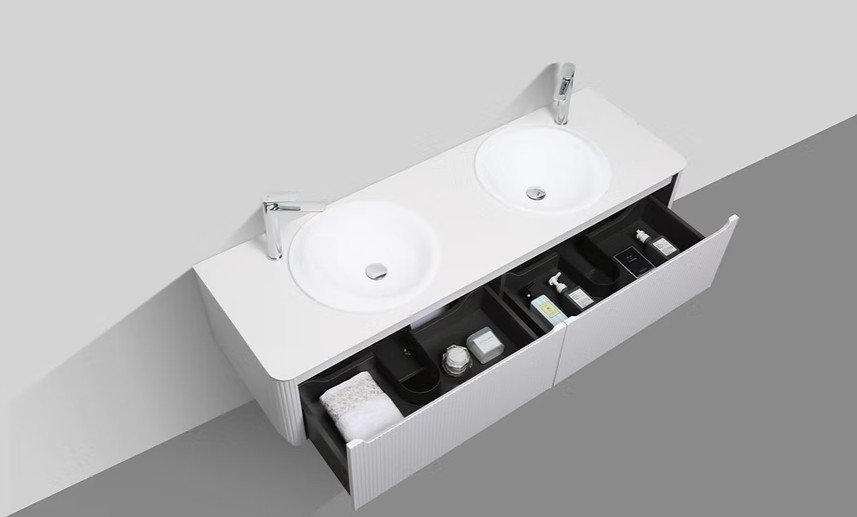 Monza 1600mm Wave Set up Single Drawer Wall-hung Bathroom Vanity-White - Image 2