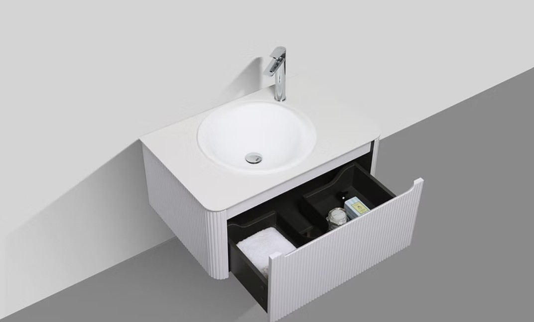 Monza 800mm Wave Set up Single Drawer Wall-hung Bathroom Vanity-White - Image 2