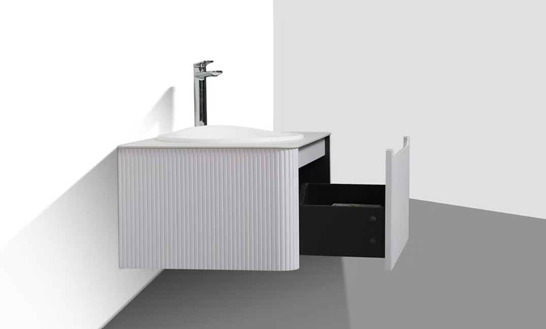 Monza 800mm Wave Set up Single Drawer Wall-hung Bathroom Vanity-White - Image 3