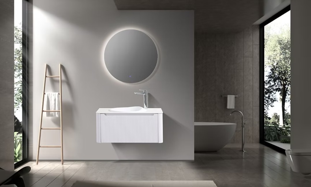 Monza 800mm Wave Set up Single Drawer Wall-hung Bathroom Vanity-White - Image 4