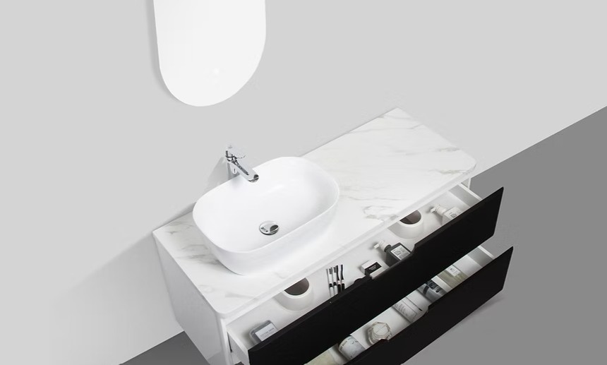 Trento 1200mm Double Drawer Wall-hung Bathroom Vanity-Carbon Black - Image 2