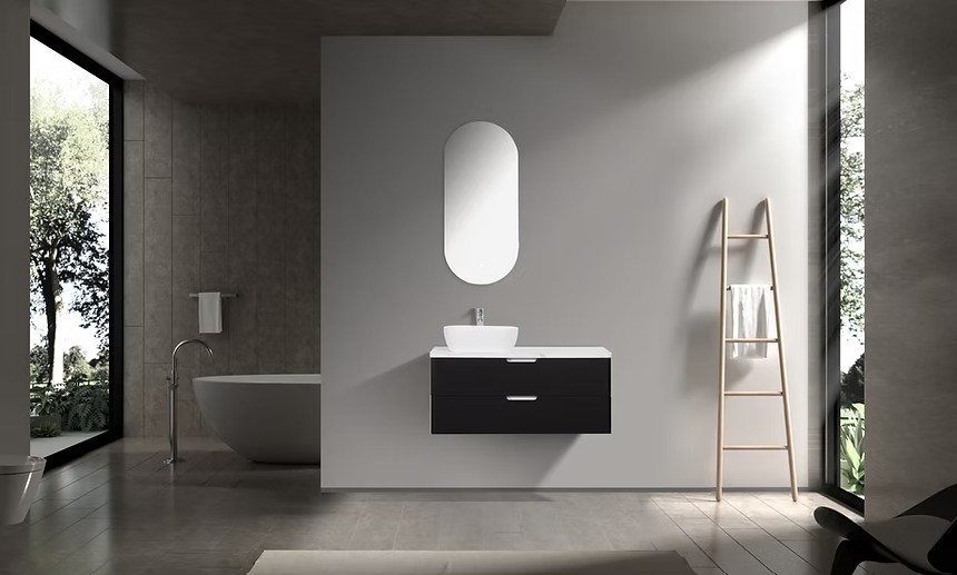 Trento 1200mm Double Drawer Wall-hung Bathroom Vanity-Carbon Black - Image 3