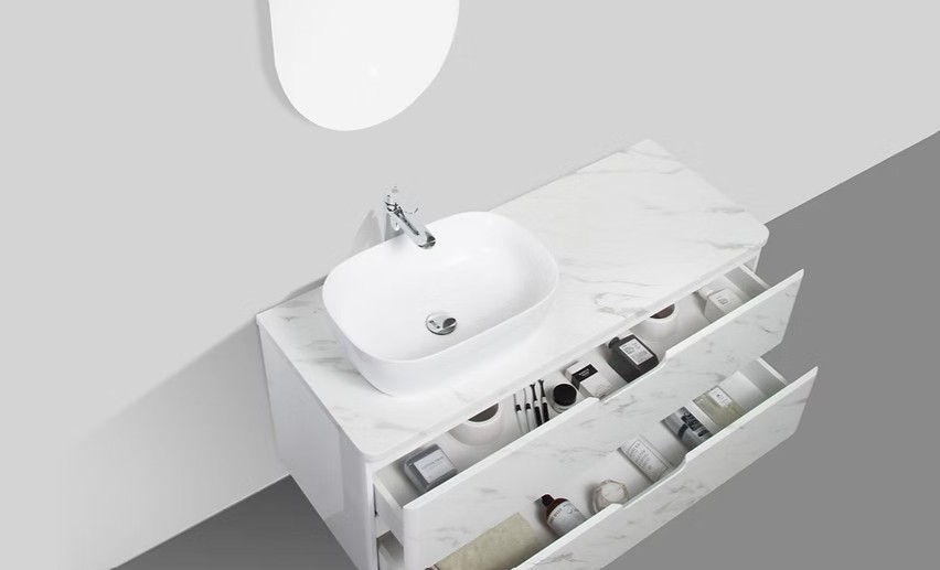Trento 1200mm Double Drawer Wall-hung Bathroom Vanity-Calacatta - Image 2