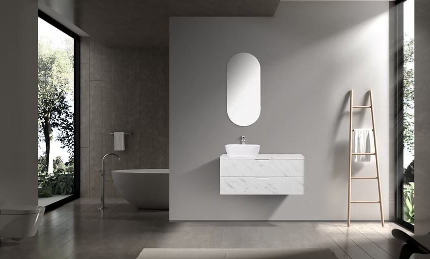 Trento 1200mm Double Drawer Wall-hung Bathroom Vanity-Calacatta - Image 3