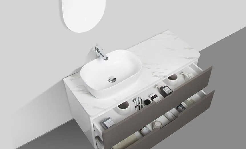 Trento 1200mm Double Drawer Wall-hung Bathroom Vanity-Misty Grey - Image 2