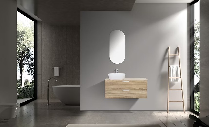 Trento 1200mm Double Drawer Wall-hung Bathroom Vanity-White Oak - Image 3
