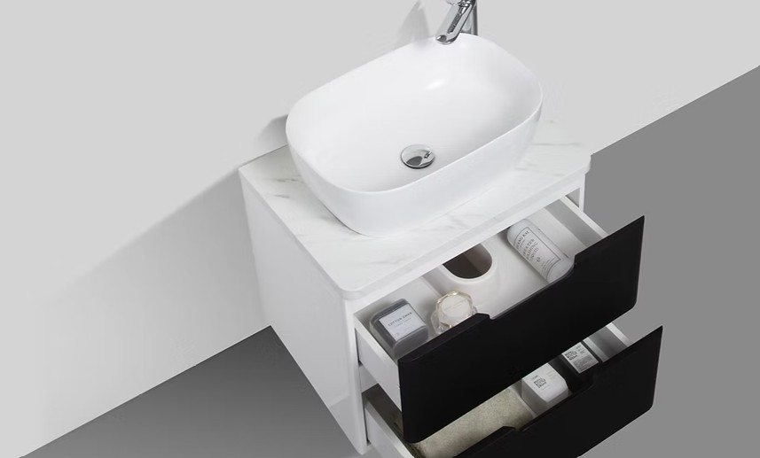 Trento 600mm Double Drawer Wall-hung Bathroom Vanity-Carbon Black - Image 2
