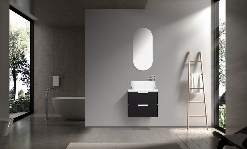 Trento 600mm Double Drawer Wall-hung Bathroom Vanity-Carbon Black - Image 3