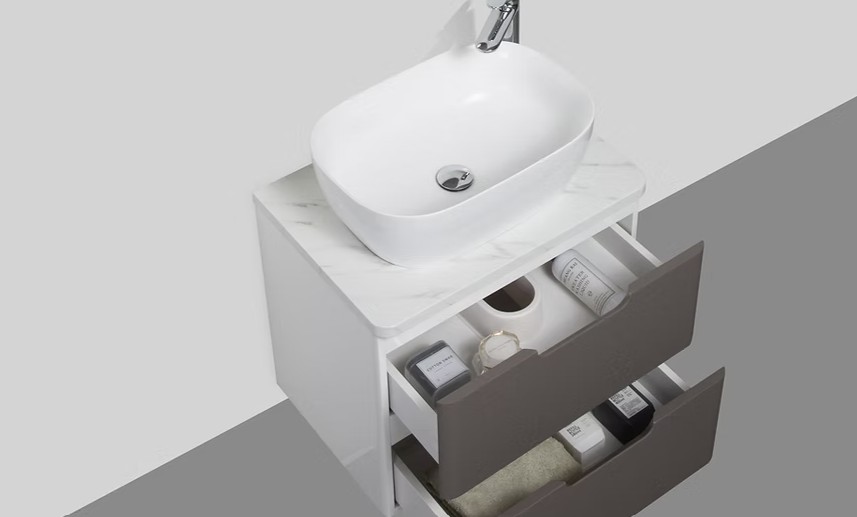 Trento 600mm Double Drawer Wall-hung Bathroom Vanity-Misty Grey - Image 2
