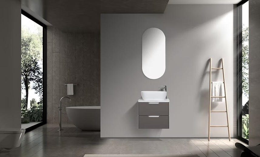 Trento 600mm Double Drawer Wall-hung Bathroom Vanity-Misty Grey - Image 3