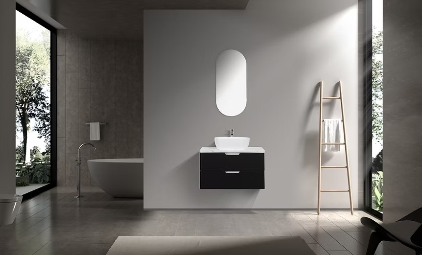 Trento 900mm Double Drawer Wall-hung Bathroom Vanity-Carbon Black - Image 3