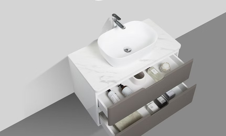 Trento 900mm Double Drawer Wall-hung Bathroom Vanity-Misty Grey - Image 2