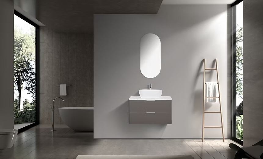 Trento 900mm Double Drawer Wall-hung Bathroom Vanity-Misty Grey - Image 3